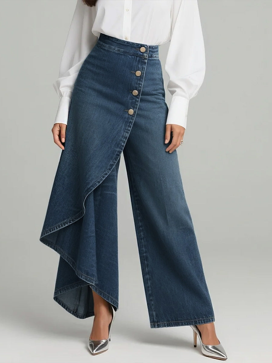 Plus Size Friendly Women's High-waisted Relaxed Fit Wide-leg Jeans With A Stylish Design.