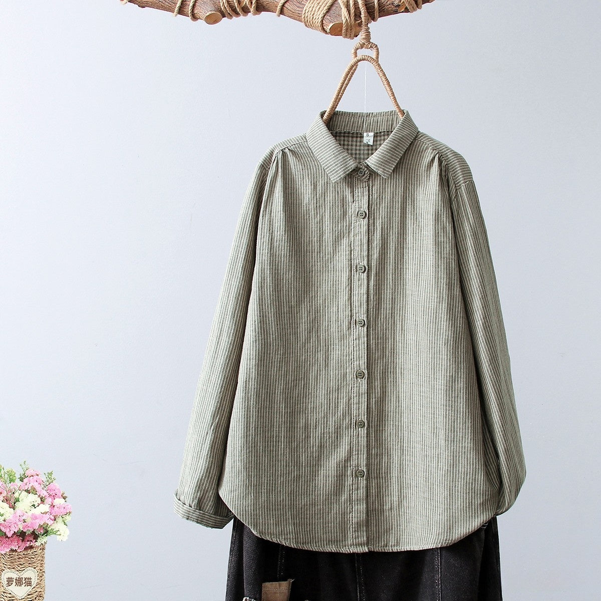 2025 New Women's Linen Cotton Casual Loose Stripe Shirt-Buy 3 Get Free Shipping