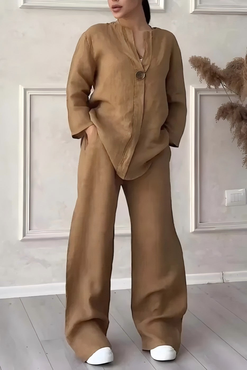 CLEARANCE SALE🔥 Women's Casual button decorated cotton and linen two-piece set