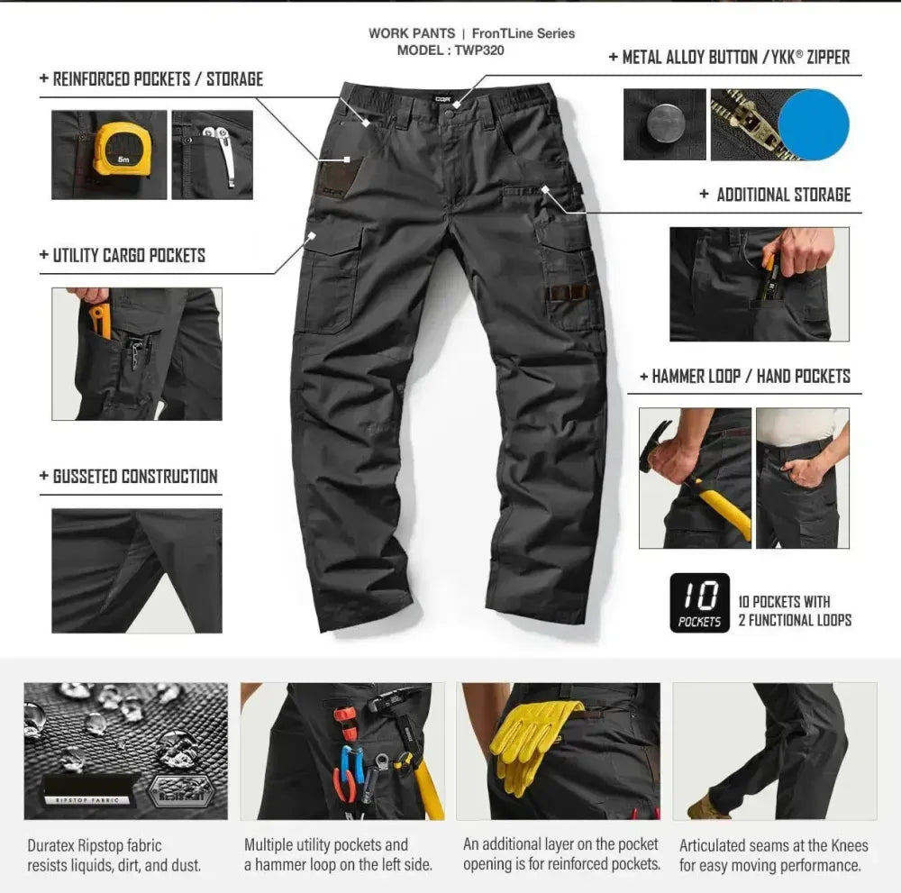 Men's Flex Stretch Tactical Pants, Water Resistant Ripstop Cargo Work Pants