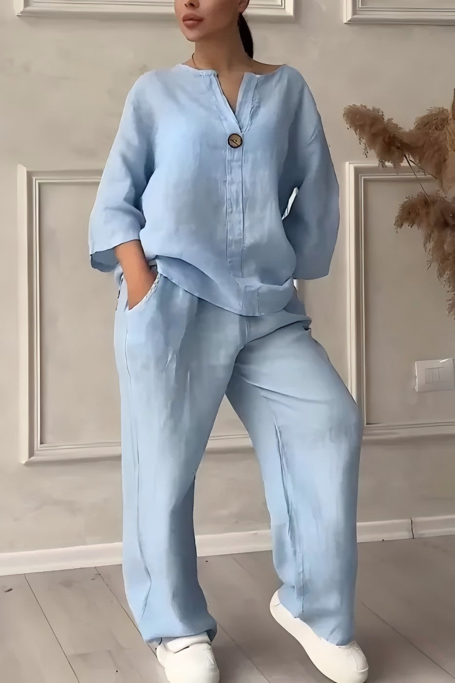 CLEARANCE SALE🔥 Women's Casual button decorated cotton and linen two-piece set