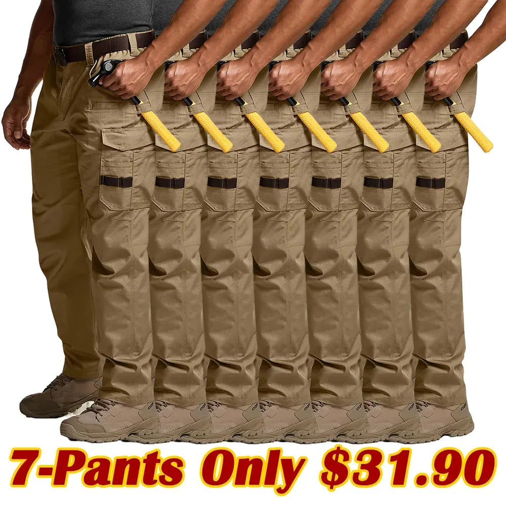 Men's Flex Stretch Tactical Pants, Water Resistant Ripstop Cargo Work Pants
